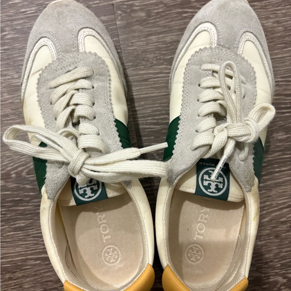 Tory Burch White and Green Suede Sneakers Size 7 - Picture 1 of 4